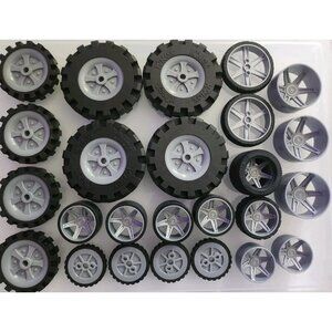 25 Knex Wheels Tires Hubs Pulleys Assorted Sizes K'NEX Pieces Lot